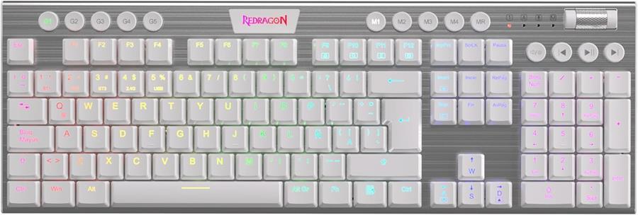 REDRAGON TECLADO MECANICO HORUS FS WIRELESS K618-RGB WHITE - RED SWITCH