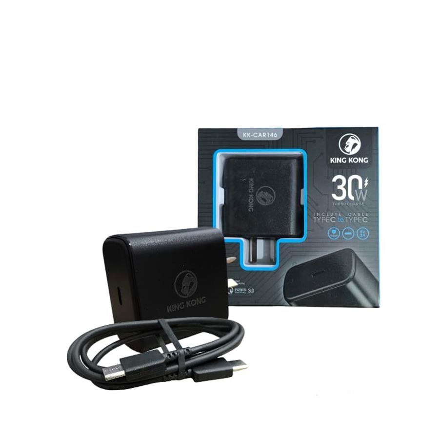 KING KONG CARGADOR 30W USB TIPO C CON CABLE TIPO C A TIPO C KK-CAR146 NEGRO