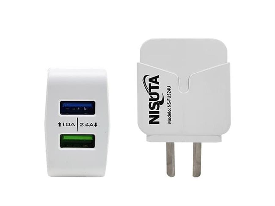 NISUTA FUENTE DE ALIMENTACION 2 PUERTOS USB CARGA RAPIDA 2.4A CON CABLE 1 METRO TIPO C NS-FU524UC
