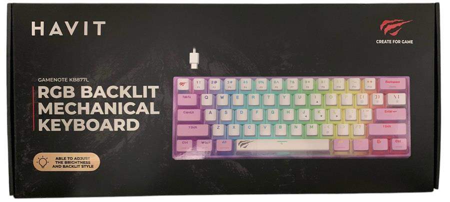 HAVIT TECLADO GAMENOTE KB877L RGB BACKLIT MECHANICAL KEYBOARD 60%