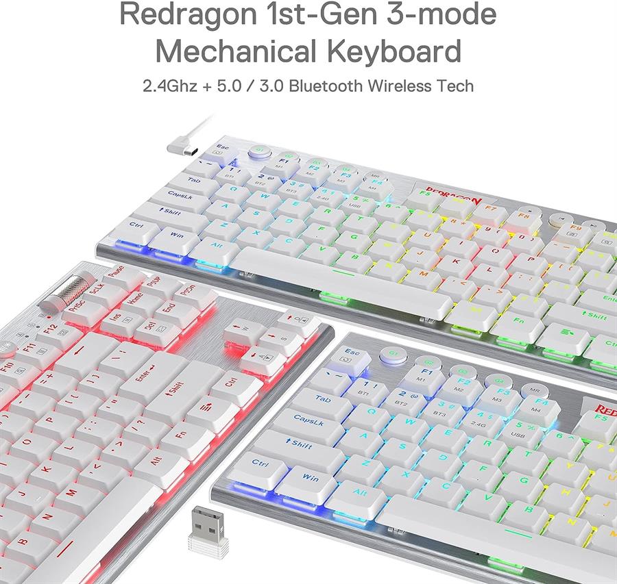 REDRAGON TECLADO MECANICO HORUS TKL WIRED K622W-RGB WHITE - RED SWITCH
