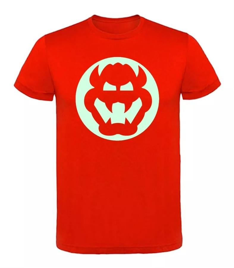 REMERA MARIO BROS BOWSER ROJA BRILLAN EN LA OSCURIDAD TALLE 2-S ADULTO
