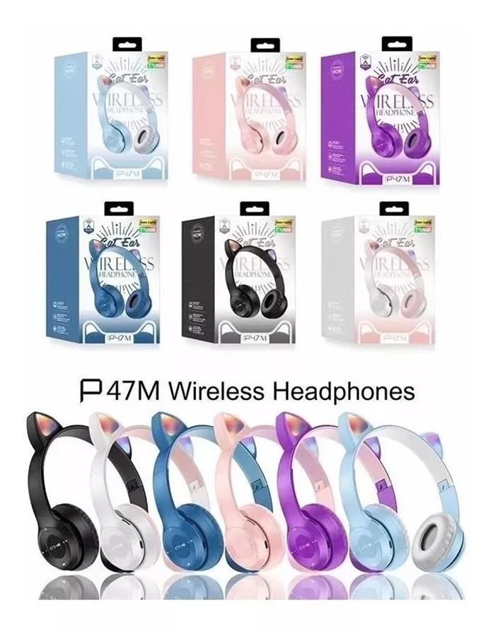 AURICULAR BLUETOOTH P47M VINCHA GATO COLORES VARIOS