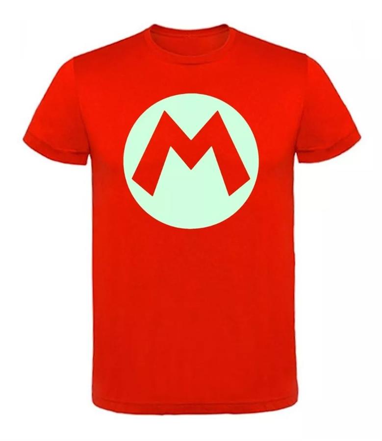 REMERA MARIO BROS M MARIO ROJA BRILLAN EN LA OSCURIDAD TALLE 1-XS ADULTO