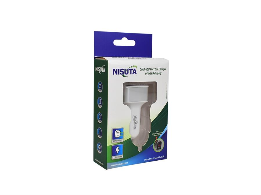 NISUTA CARGADOR USB DOBLE PARA AUTO 12/24V DE 3.1 A Y PANTALLA LED NSAD12US2P