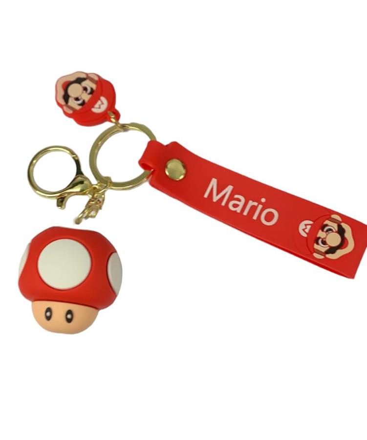 LLAVERO MARIO BROS TOAD ROJO GOMA 3D CON CORREA
