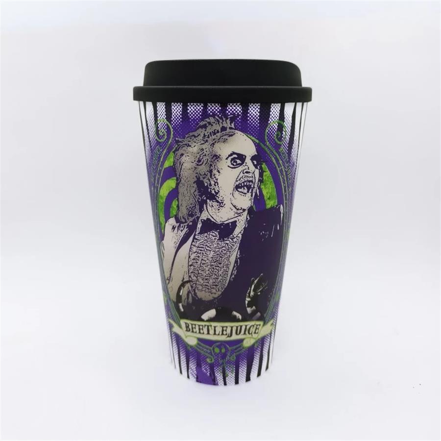 VASO PLASTICO CON TAPA BEETLEJUICE