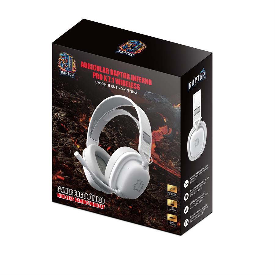 RAPTOR HEADSET INFERNO PRO X RGB 7.1 RGB WIRELESS C/DONGLE BLANCO