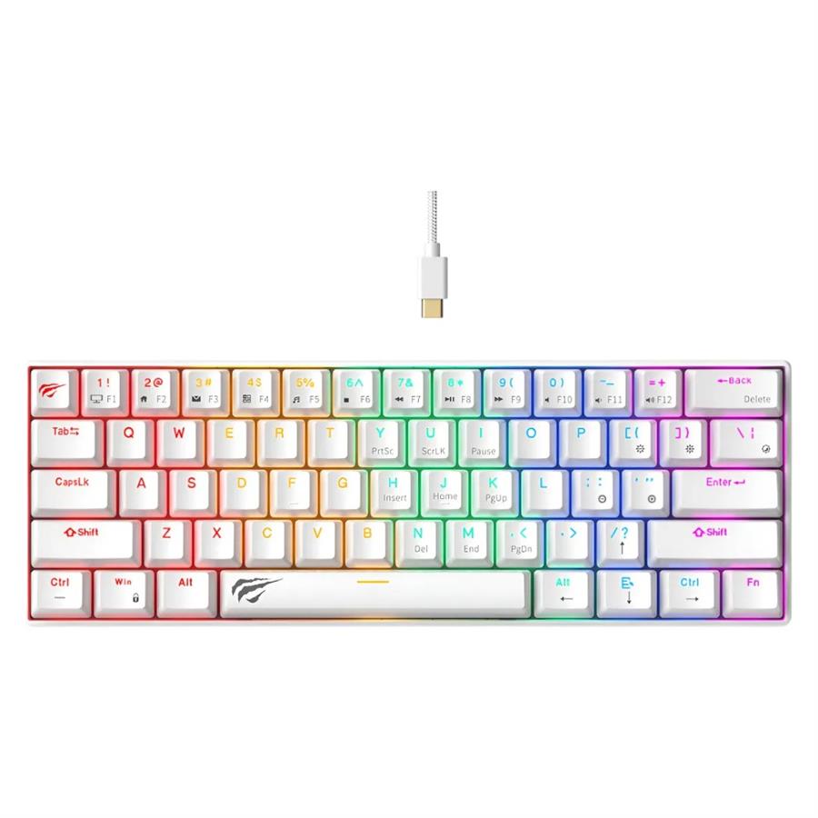 HAVIT TECLADO GAMING MECHANICAL KEYBOARD RAINBOW 60% GAMENOTE KB903L WHITE SWITCH RED