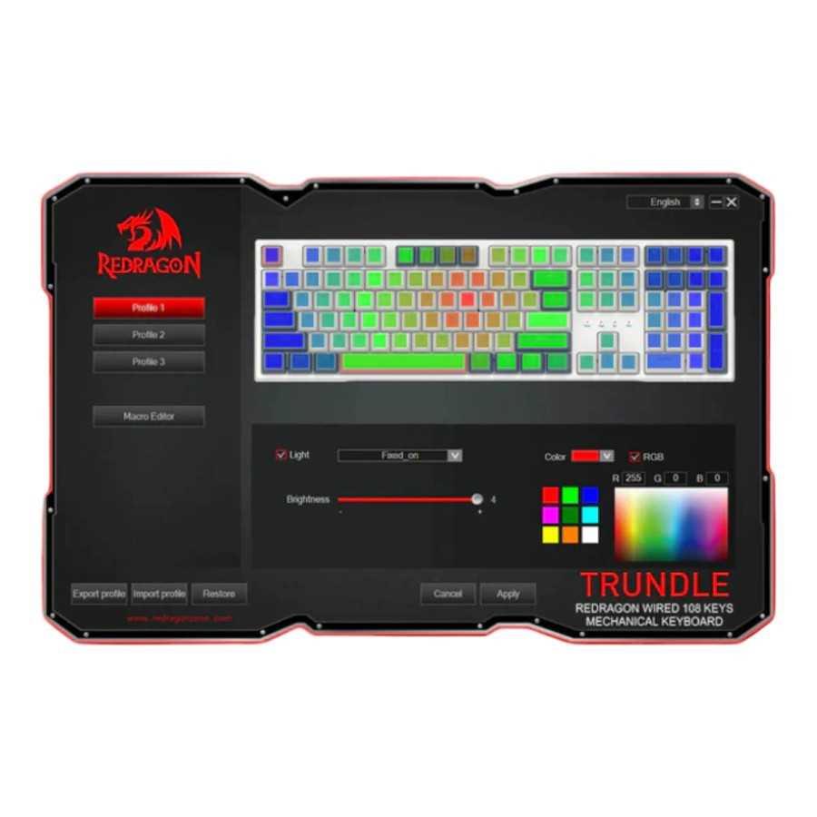 REDRAGON TECLADO MECANICO WIRED TRUNDLE K668WBO-RGB-SP