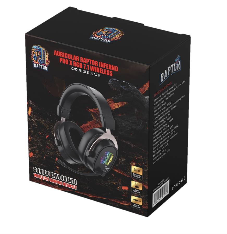 RAPTOR HEADSET INFERNO PRO X RGB 7.1 RGB WIRELESS C/DONGLE BLACK