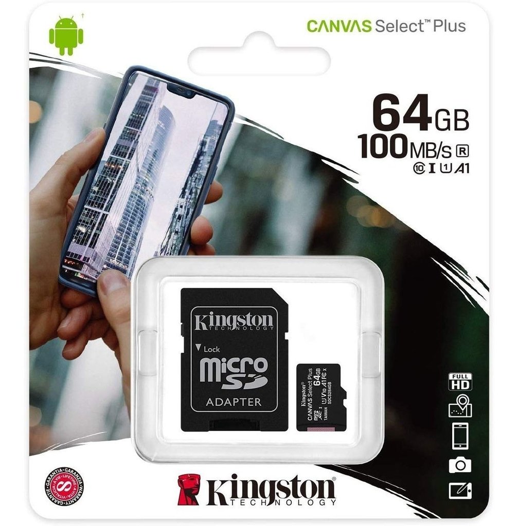 KINGSTON MICRO SD 64 GB CANVAS SELECT PLUS 100MB/S